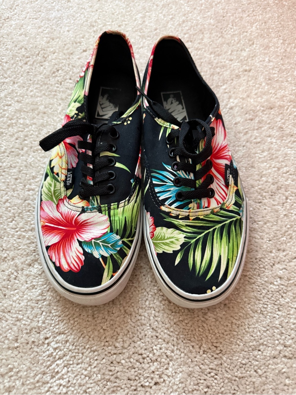 Vans Black Canvas Sneakers with Tropical Floral Print